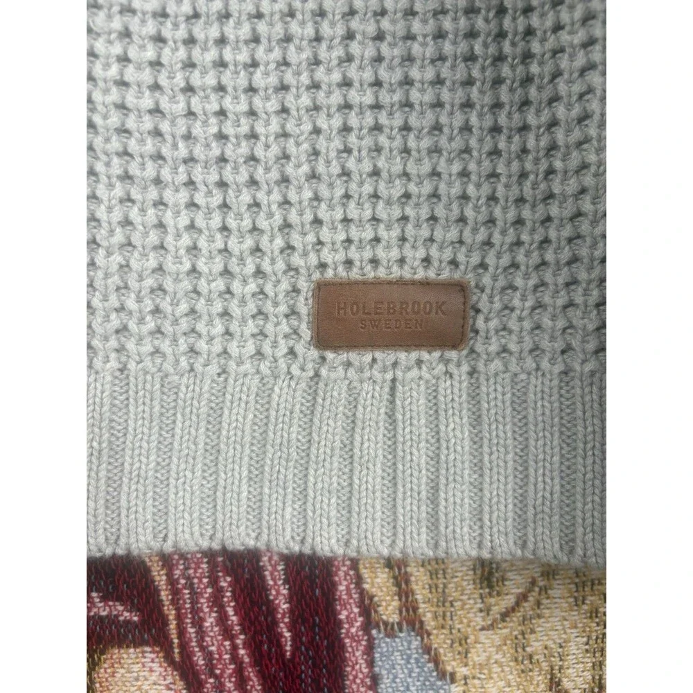 Holebrook Sweden Cotton Chunky Sweater Mens Lg Coastal Nautical Cozy Fish Waffle